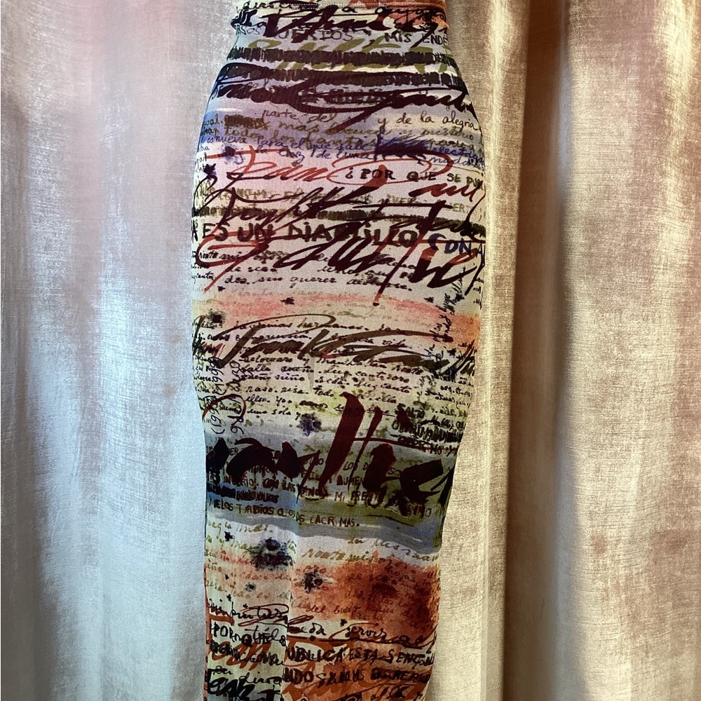 Y2K 90s Jean Paul Gaultier Maille Script hand writing print midi Mesh skirt S